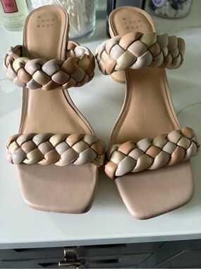 a new day Neutral Multi Braided Double-Strap Block Heel Sandals